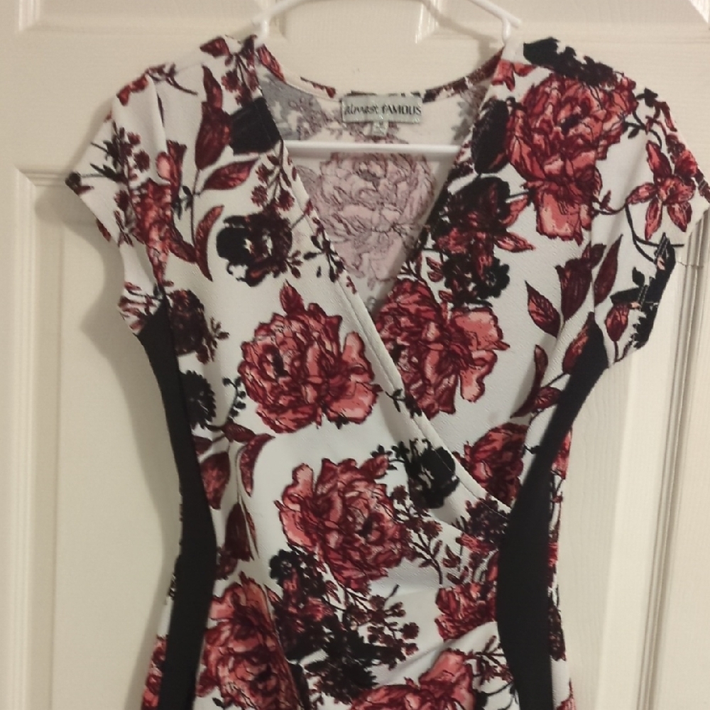 Almost Famous Red and Black Sheath Dress with Flutter Sleeves